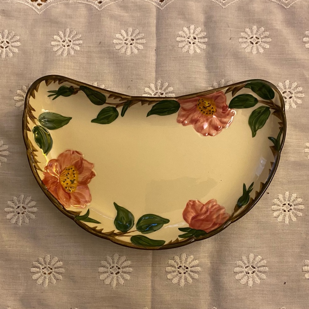 Vintage Franciscan Desert Rose Crescent Wedge Salad Plate, Made in California.